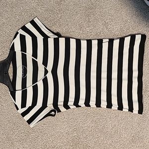 INC International Concepts Womens V-Neck Short Sleeve Blue White Stripes Sz S